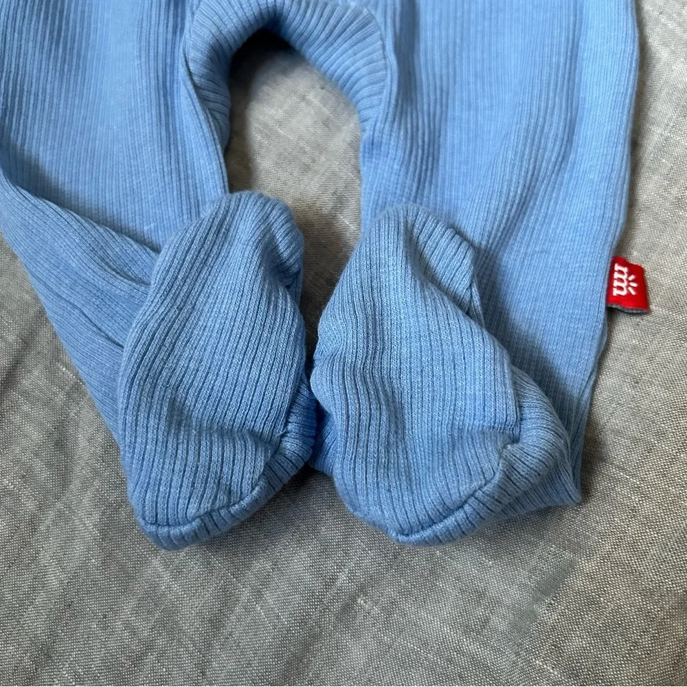 Magnetic Me Blue Ribbed Magnetic One Piece Footie Organic Cotton Modal 3-6 Month